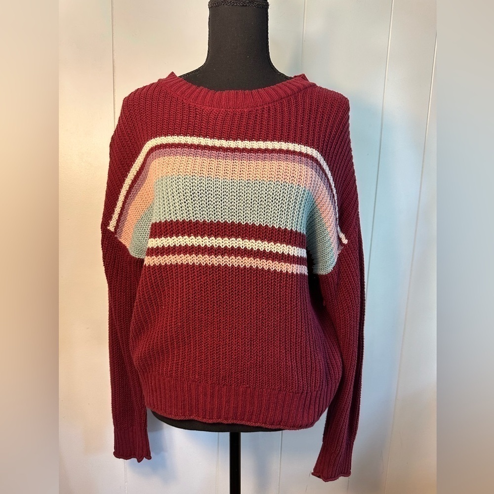 American Eagle Women’s Size Small Maroon Varsity Long Sleeve Crew Sweater - Picture 5 of 8